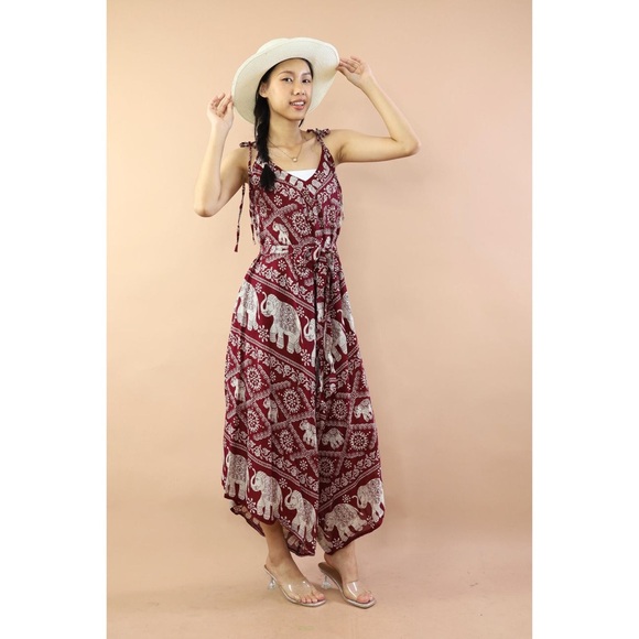 Elephant scarf jumpsuit asymmetrical tie strap one size bohemian - Picture 1 of 5